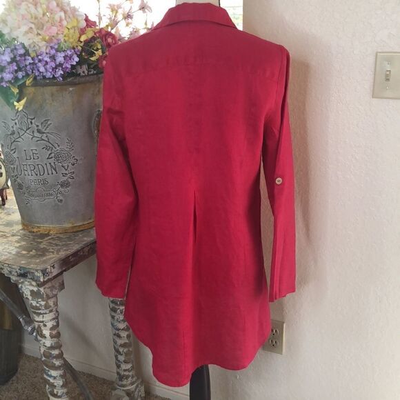 Soft Surroundings raspberry pink linen tunic top - Picture 6 of 13
